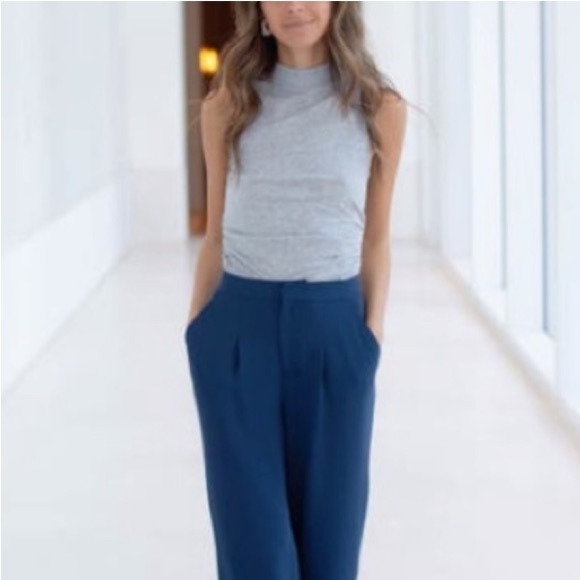 Something Navy Mock Neck Ruched Sides Tank - Picture 1 of 7